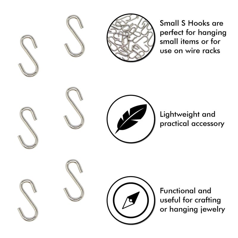 Millennial Essentials Mini S Hooks Connectors S Shaped Wire Hook Hangers 100pcs Hanging Hooks for DIY Crafts, Hanging Jewelry, Key Chain, Tags, Fishing Lure, Net Equipment (0.59 Inch) - Image 2